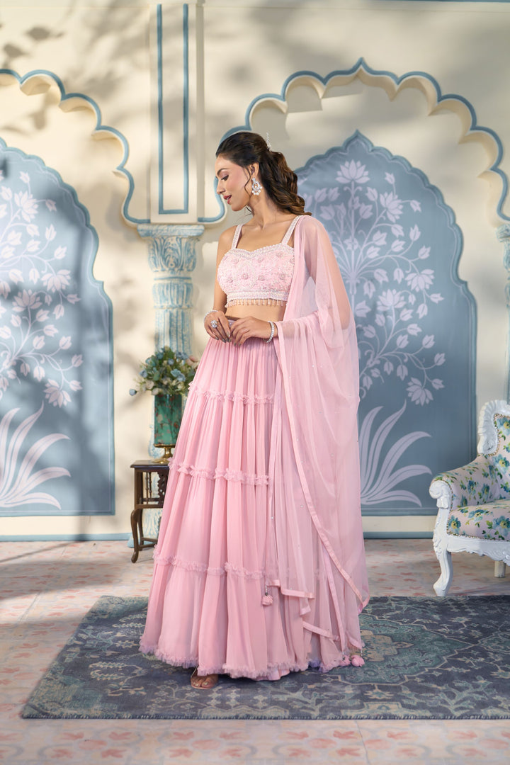 Light Pink Lehenga Set with a Pearl Embellished Blouse