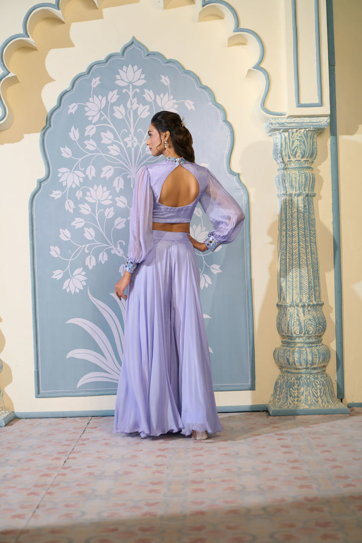 Embroidered Lavender Crop Top Sharara Set