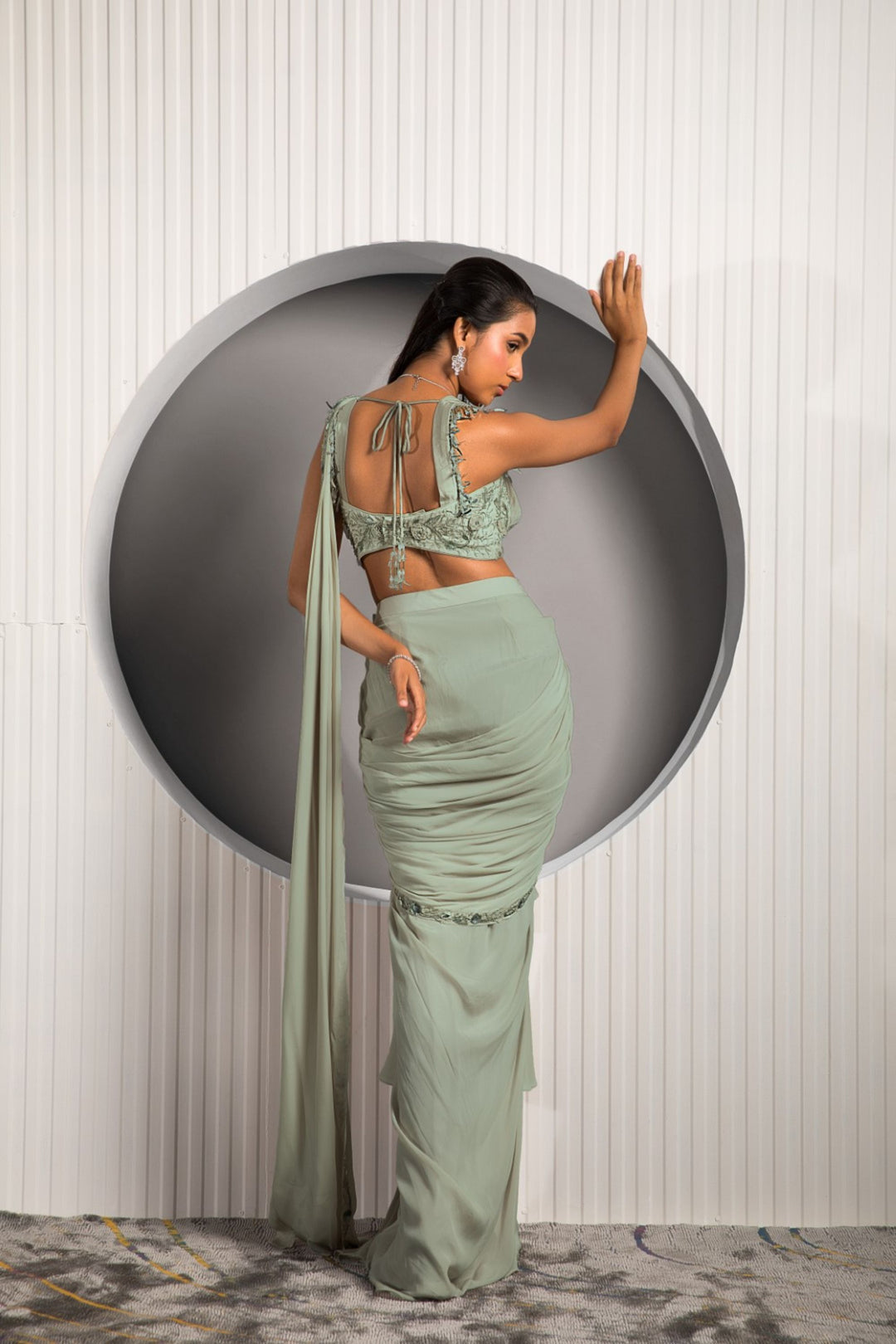 The Green Fusion Saree