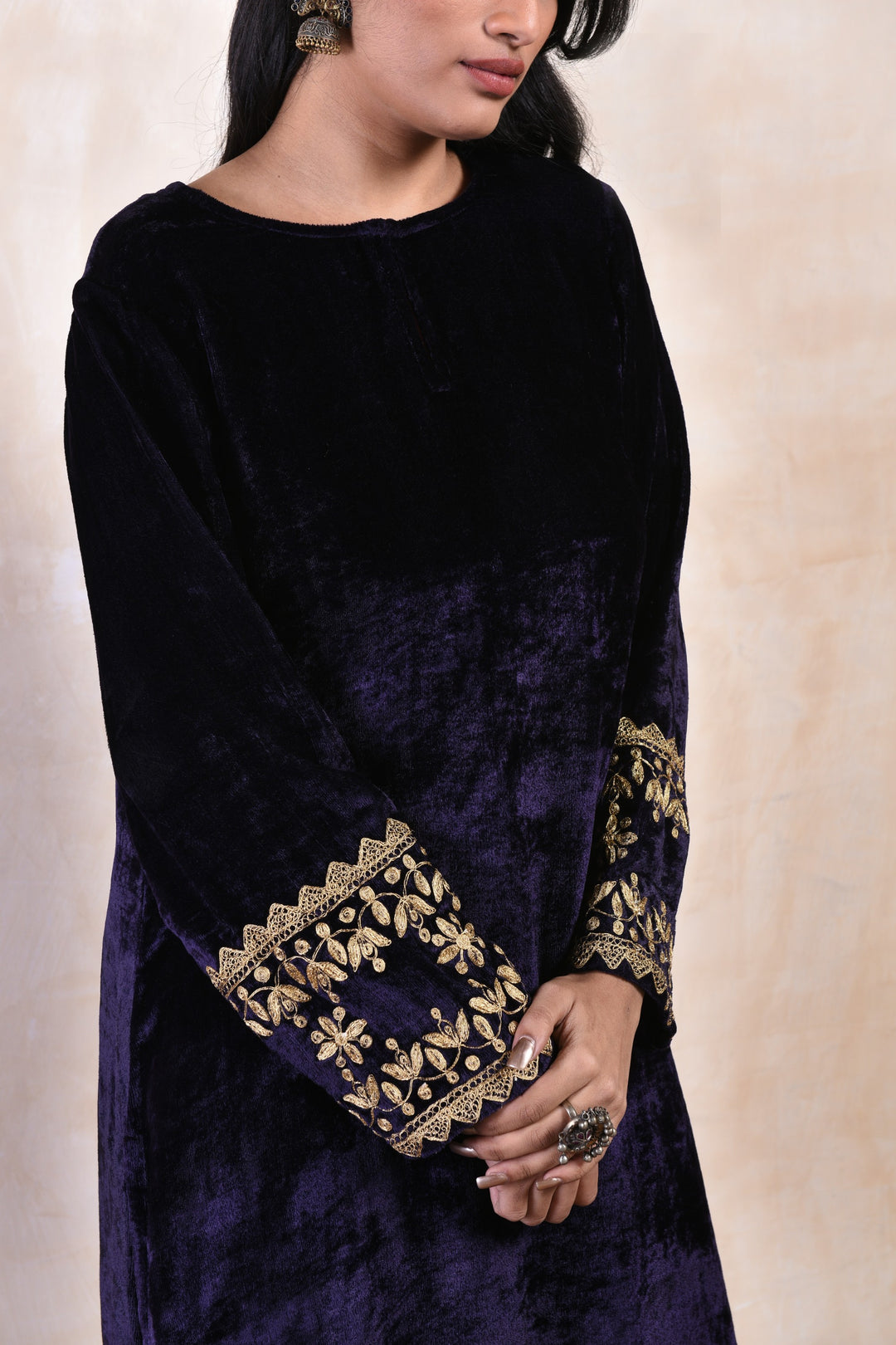 Black Velvet Kurta Set with Floral Printed Dupatta