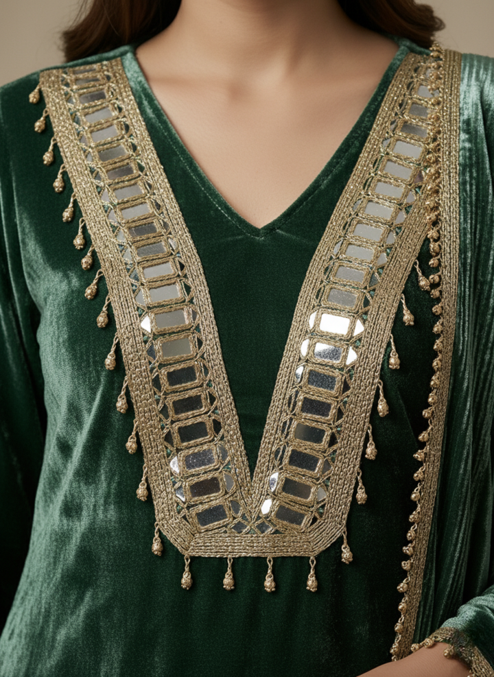 Emerald Royale Mirror-Embellished Crushed Velvet Set