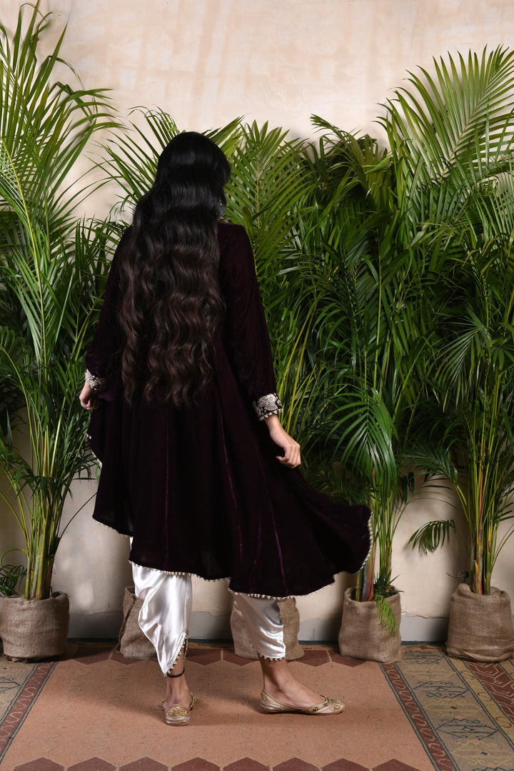 Black Velvet Circular Kurta with Tulip Pants