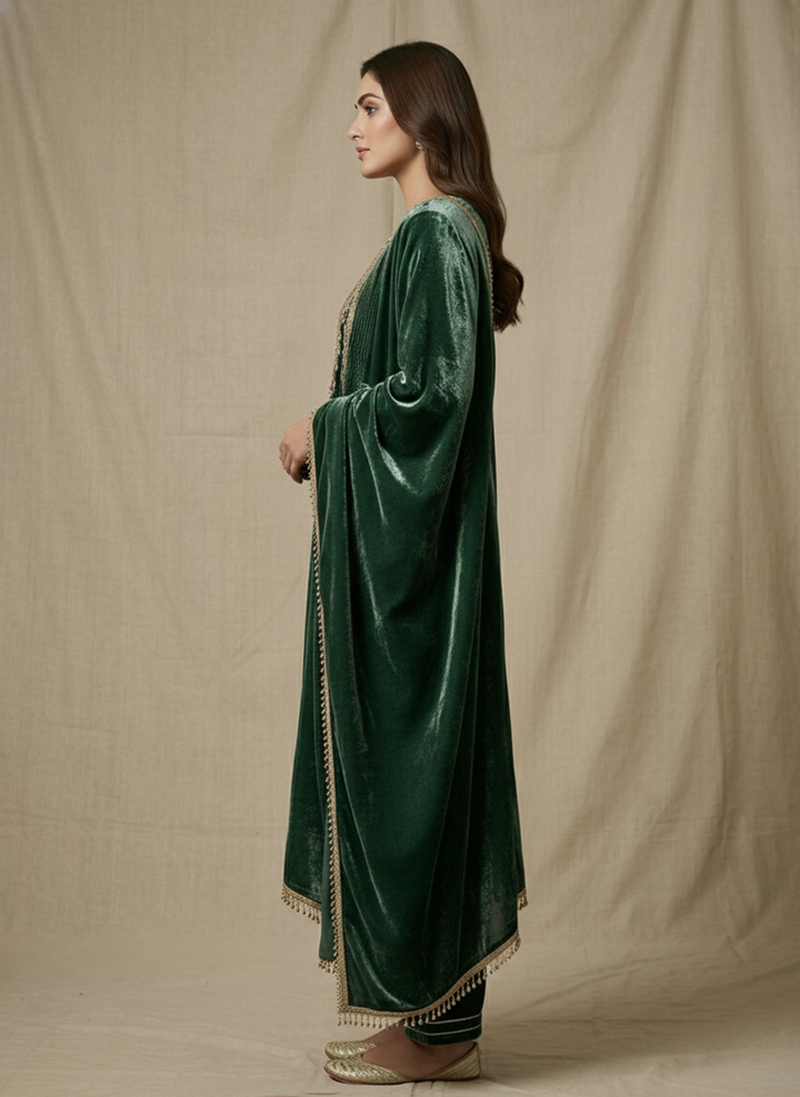 Emerald Royale Mirror-Embellished Crushed Velvet Set