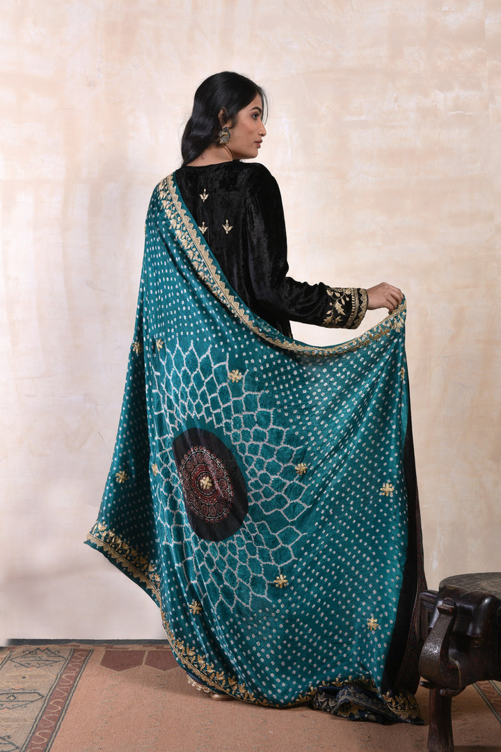 Black Velvet Kurta Set with Bandhej Dupatta