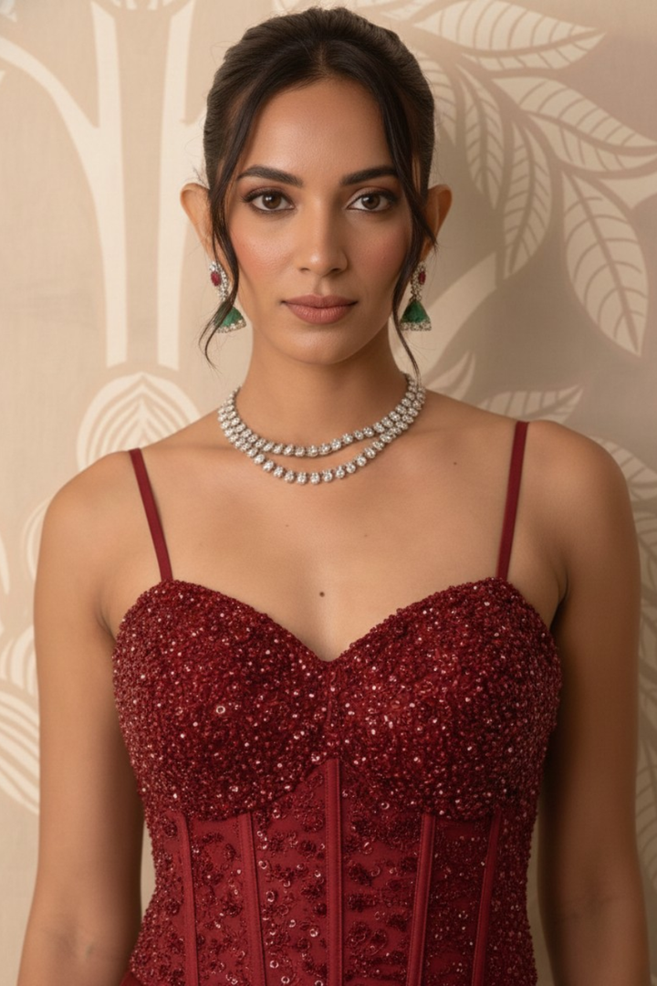 Crimson Desire Structured Corset & Satin Gown