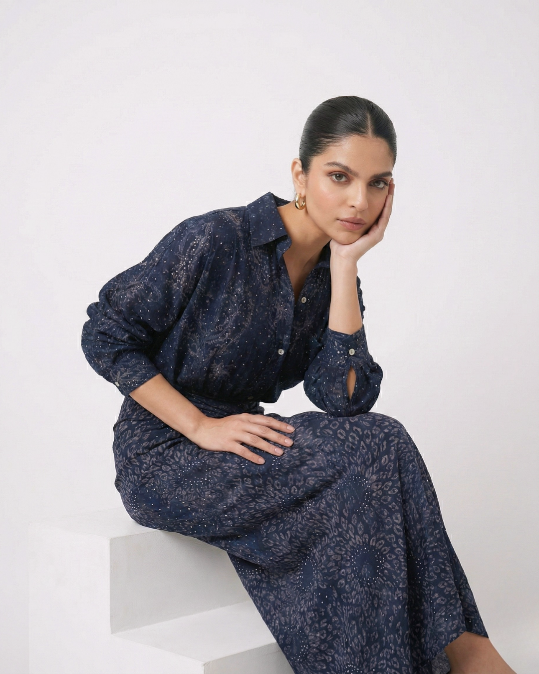 Starlit Sequin Embellished Shirt and Skirt Set