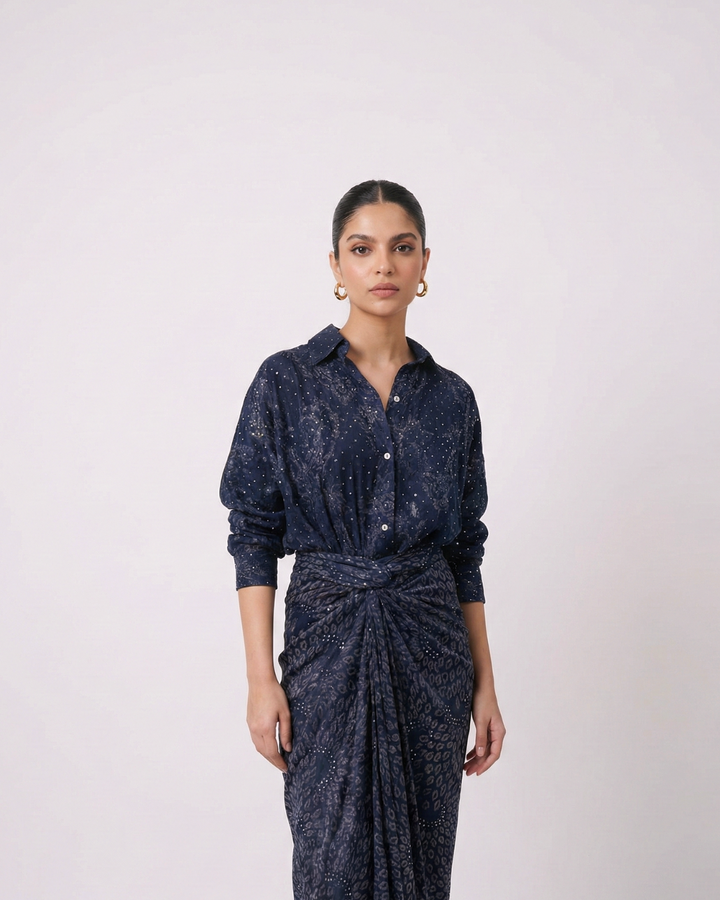 Starlit Sequin Embellished Shirt and Skirt Set