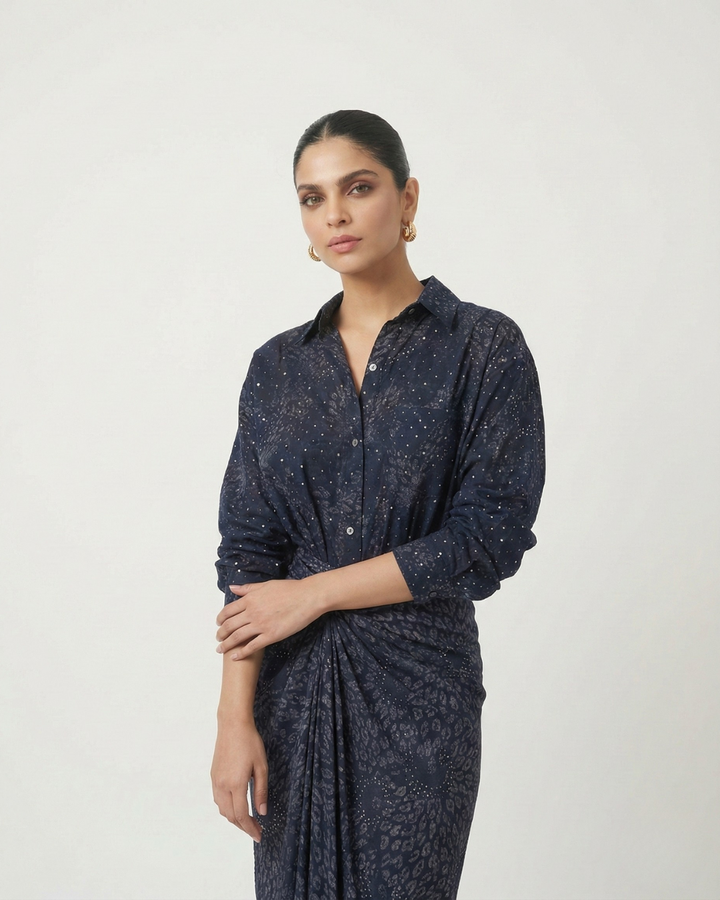 Starlit Sequin Embellished Shirt and Skirt Set