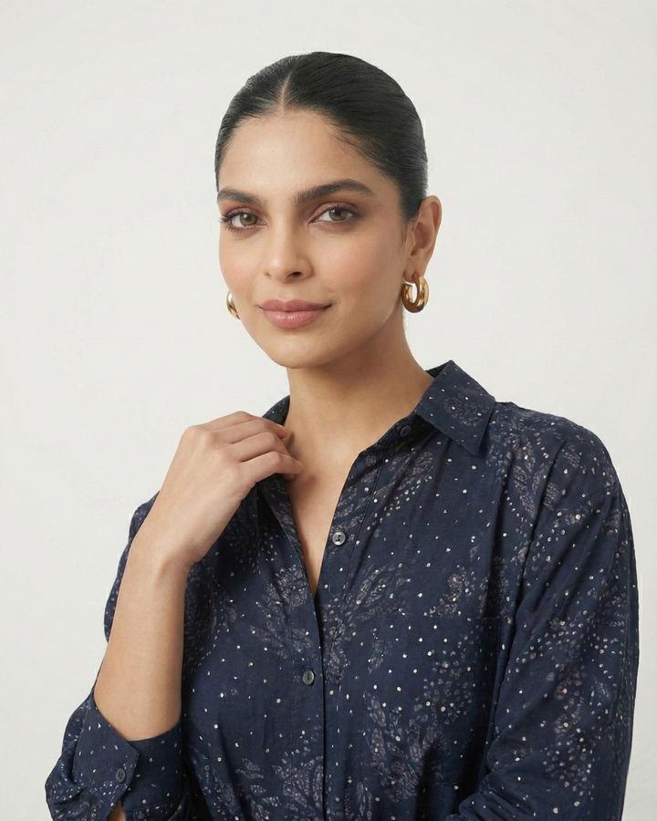 Starlit Sequin Embellished Shirt and Skirt Set