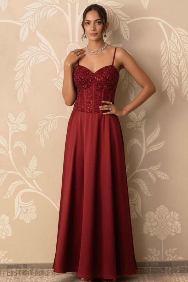 Crimson Desire Structured Corset & Satin Gown