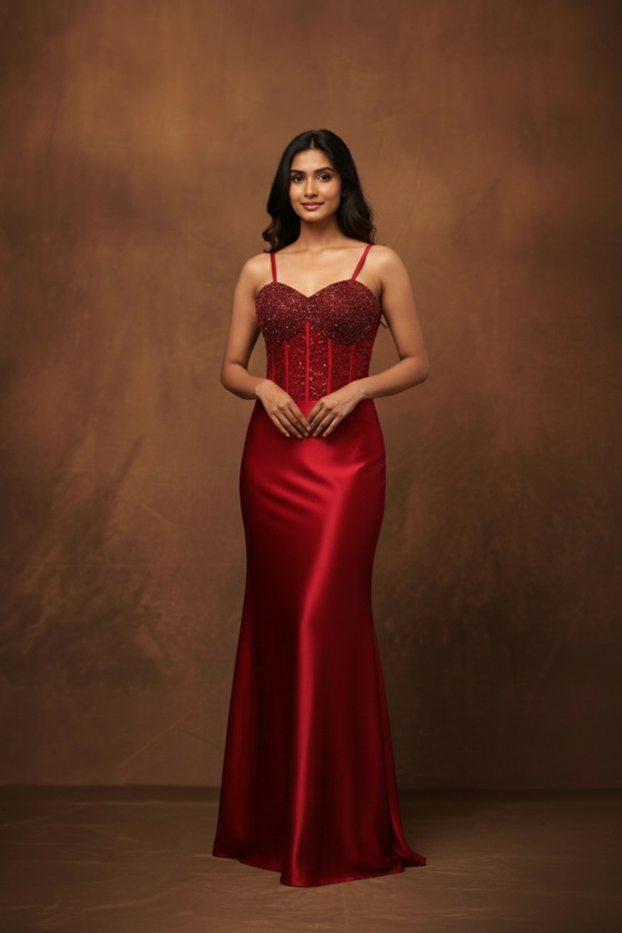 Crimson Desire Structured Corset & Satin Gown