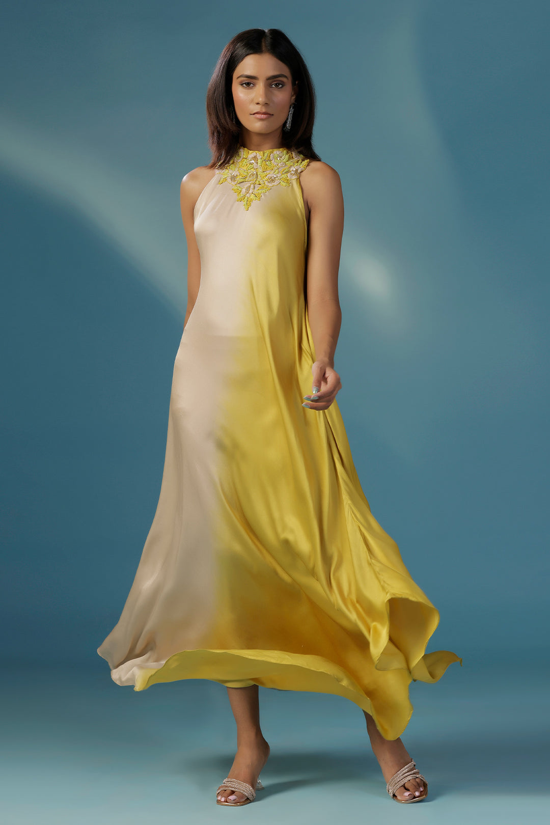Gyans Dove grey and yellow Sundowner Dress Custom