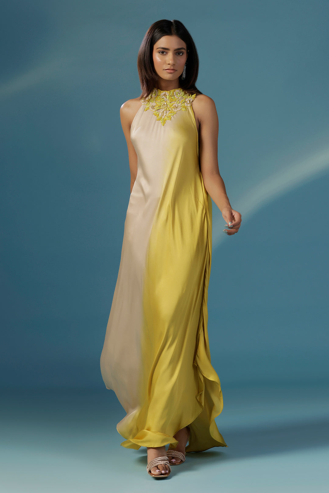 yellow grey dress Yellow & Gray combination Ready to Wear Dress (40)
