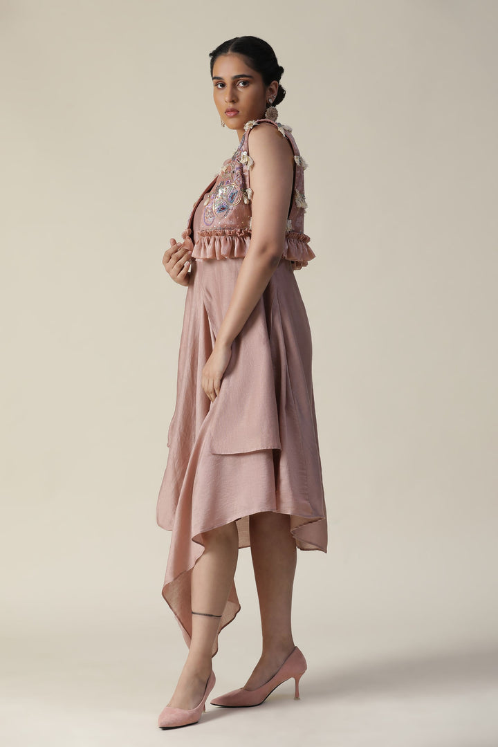 Blush Pink Draped Style Kaftan with Heavy Embroidered Cape