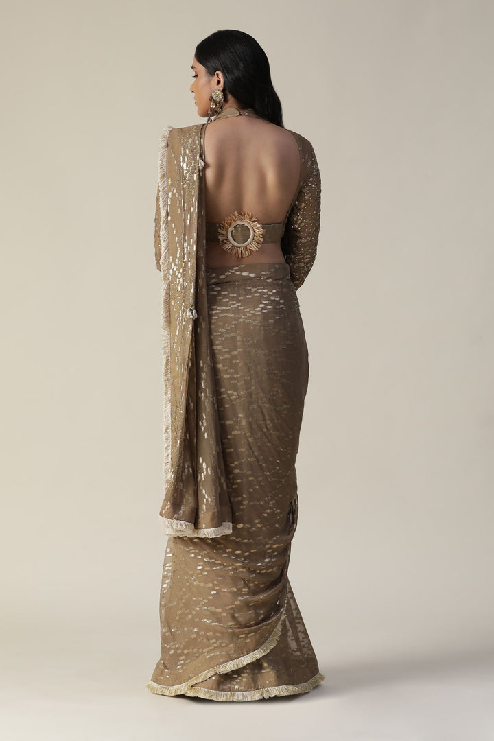 Gold Georgette Pre-Draped Saree