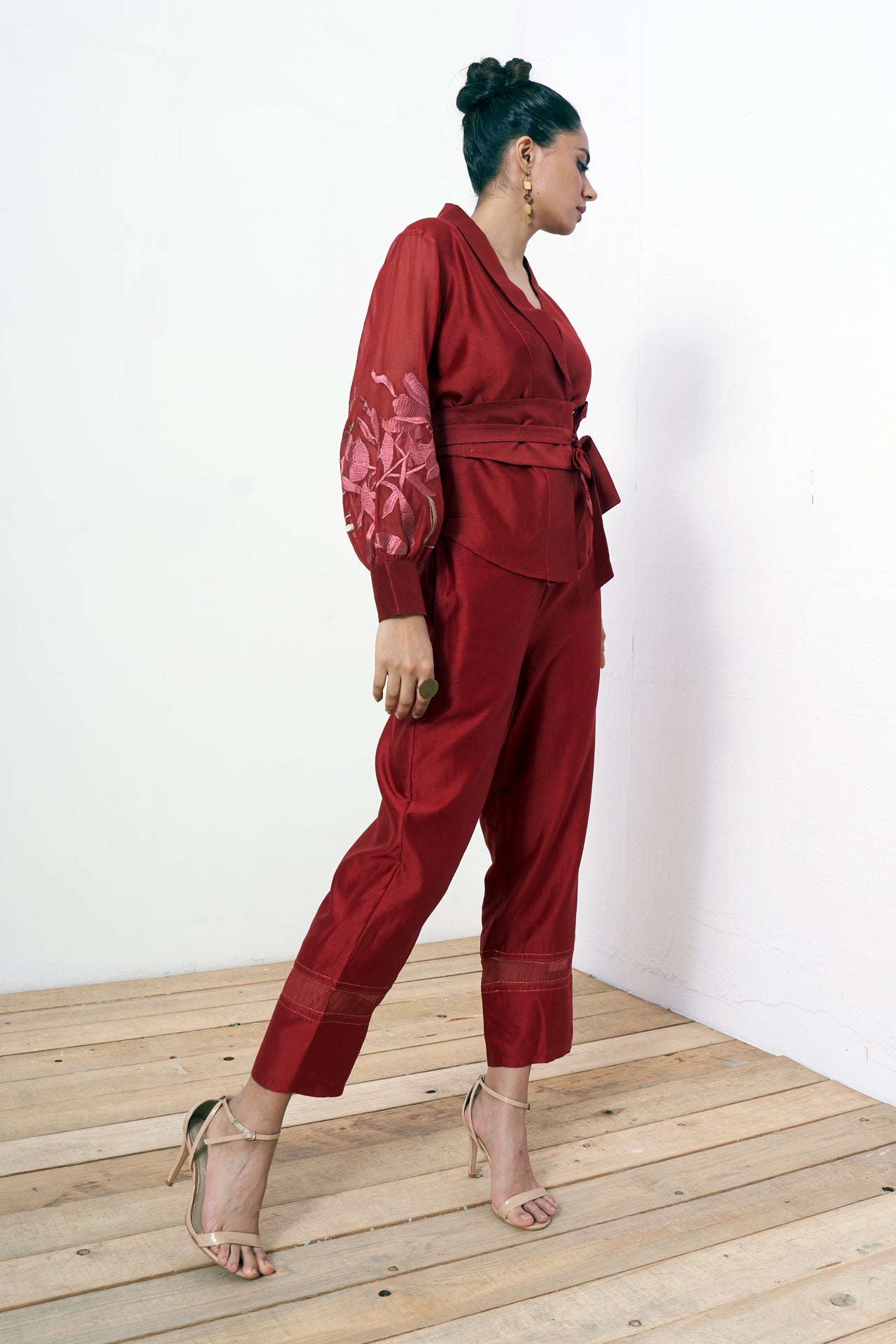 Grace Sangria Wrap Top with Ankle Pants
