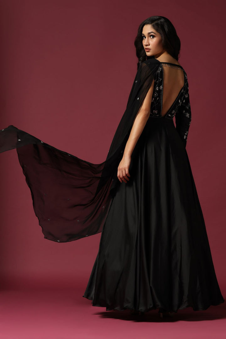 Black Gown Embellished with Pearl and Cutbeads