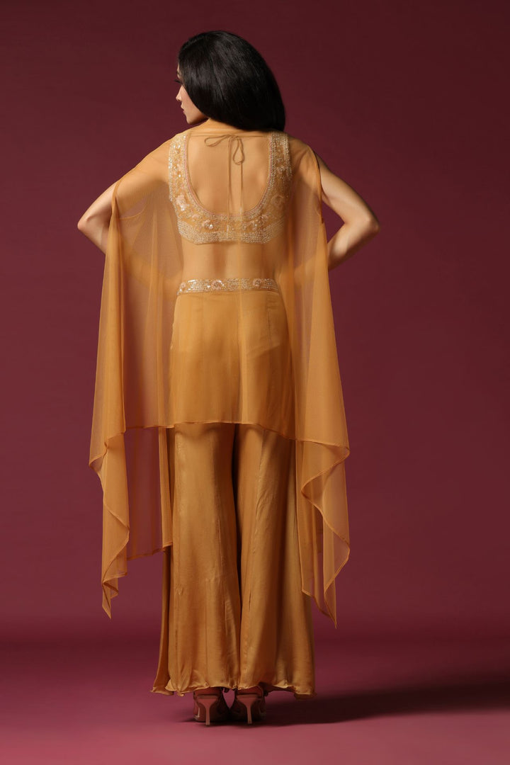 Mustard Embroidered Cape Set