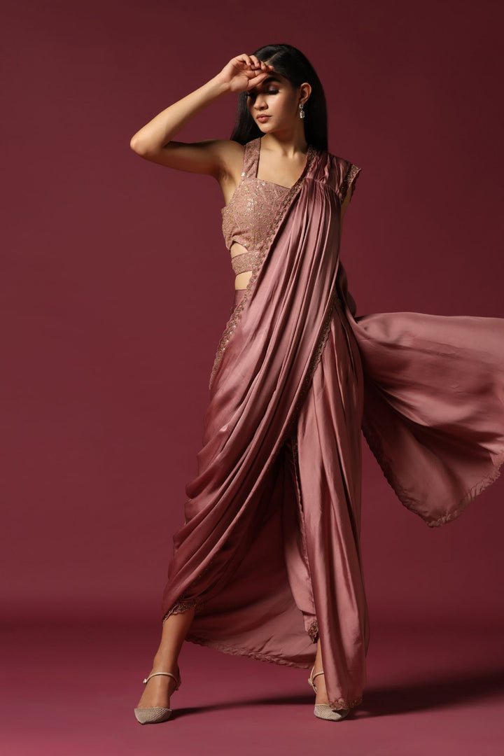 Dusty Pink Dhoti Drape Saree