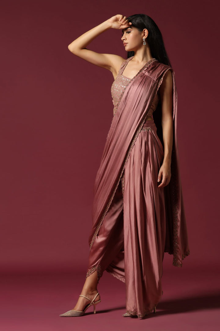 Dusty Pink Dhoti Drape Saree