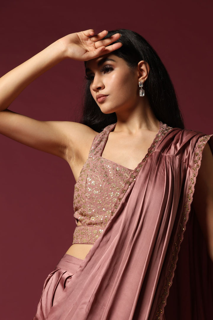 Dusty Pink Dhoti Drape Saree