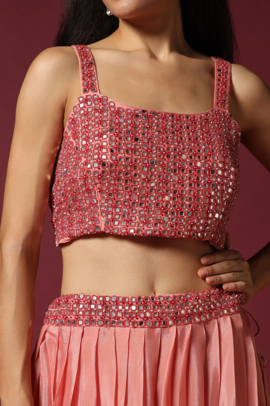 Pink Embroidered Cape & Lehenga Set