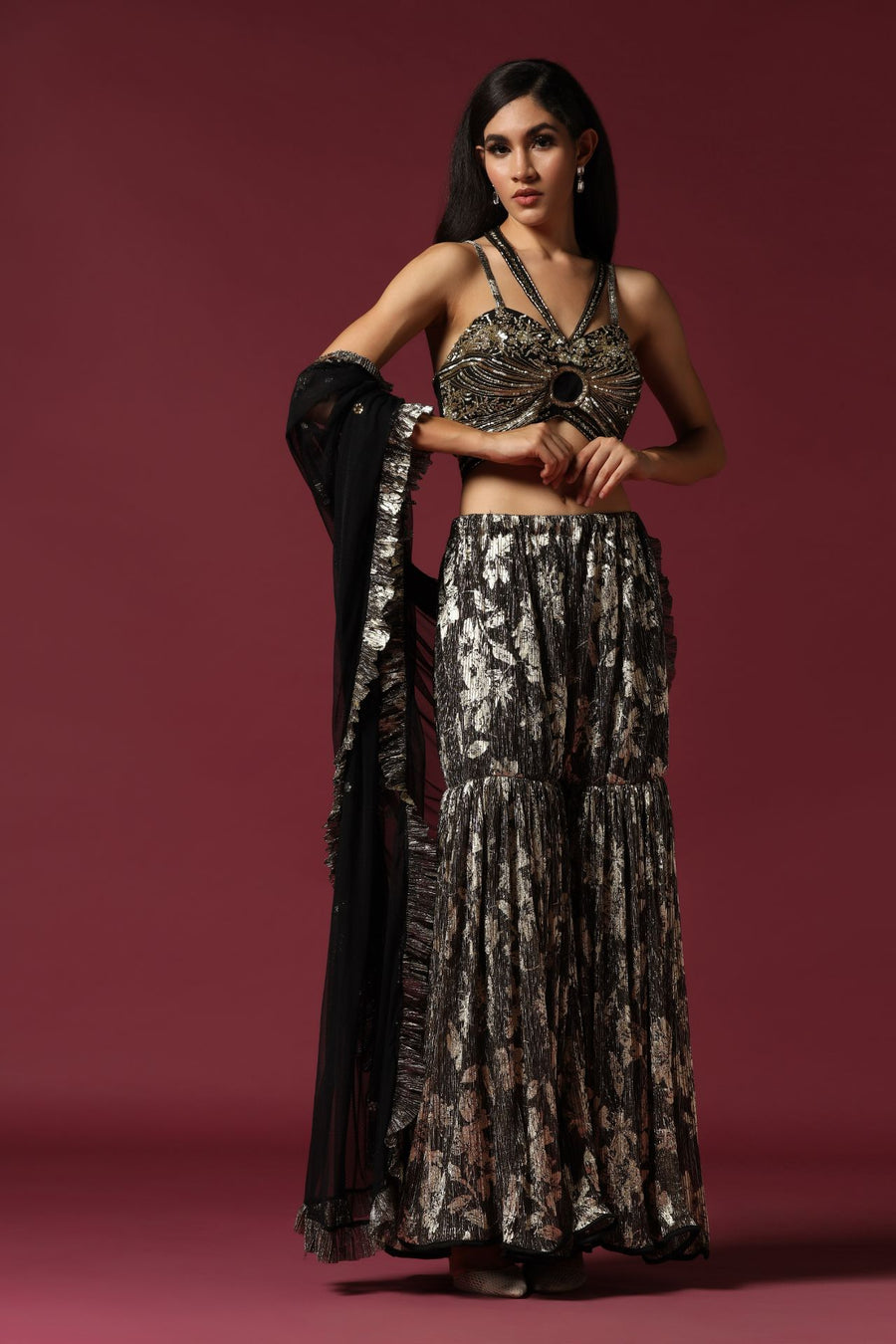Black and Gold Drape Saree