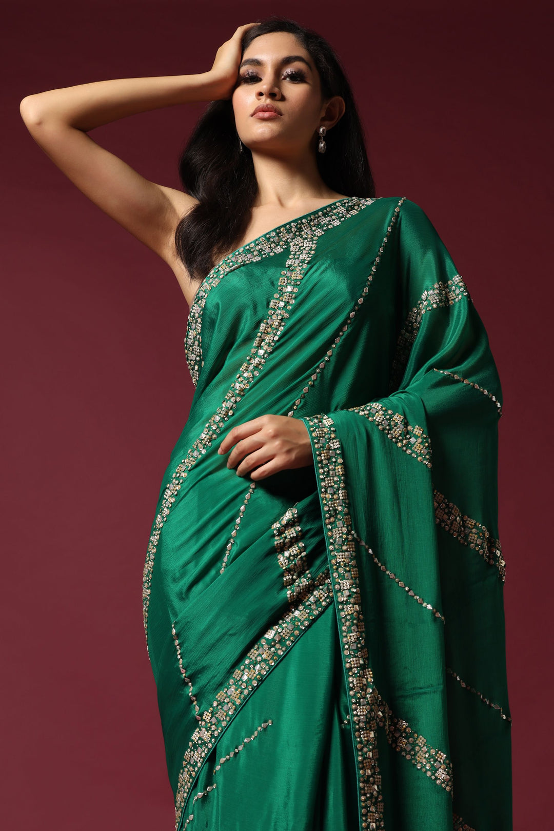 Green Embroidered & Embellished Saree