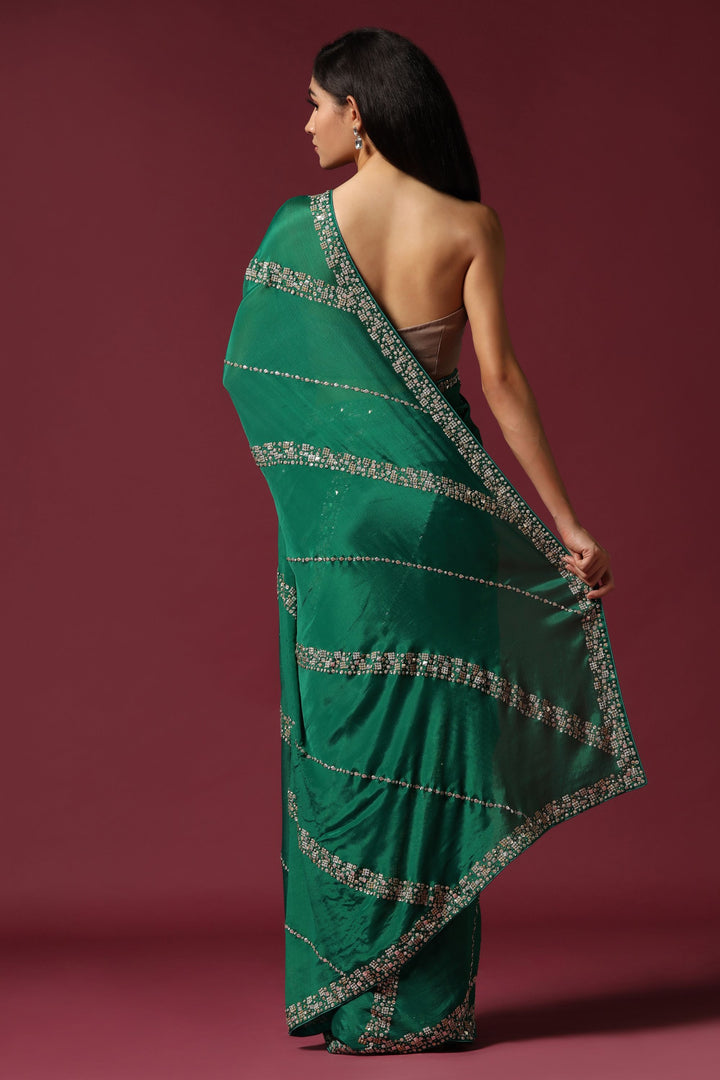 Green Embroidered & Embellished Saree