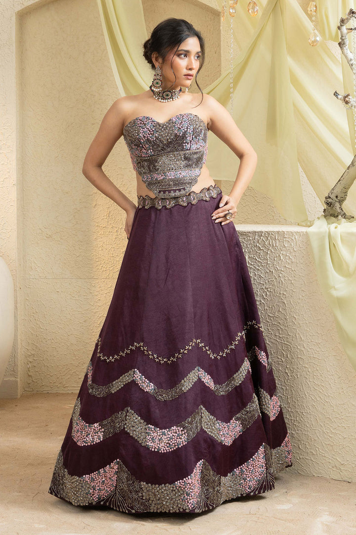 Mystic Maroon Embroidered Lehenga