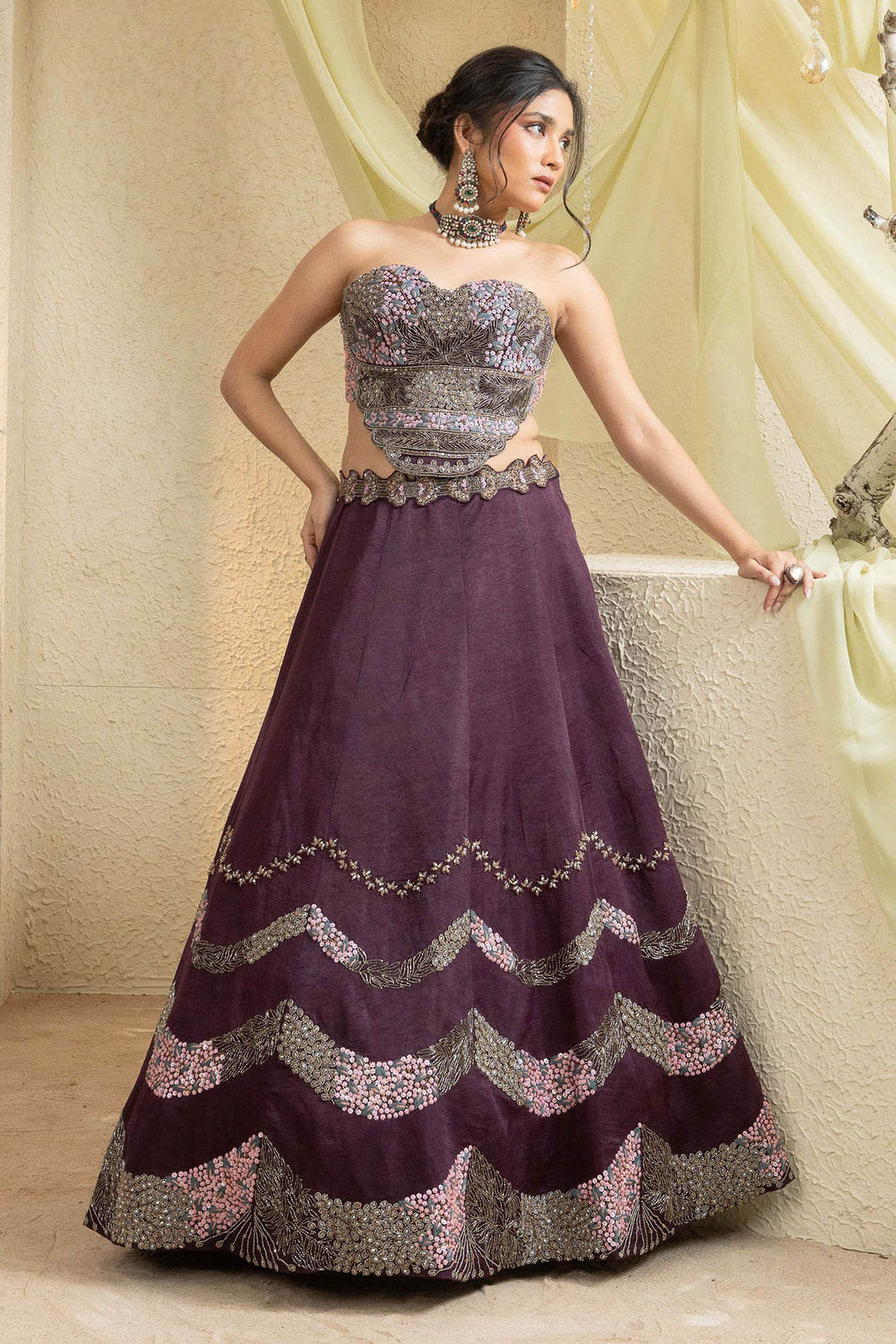 Mystic Maroon Embroidered Lehenga