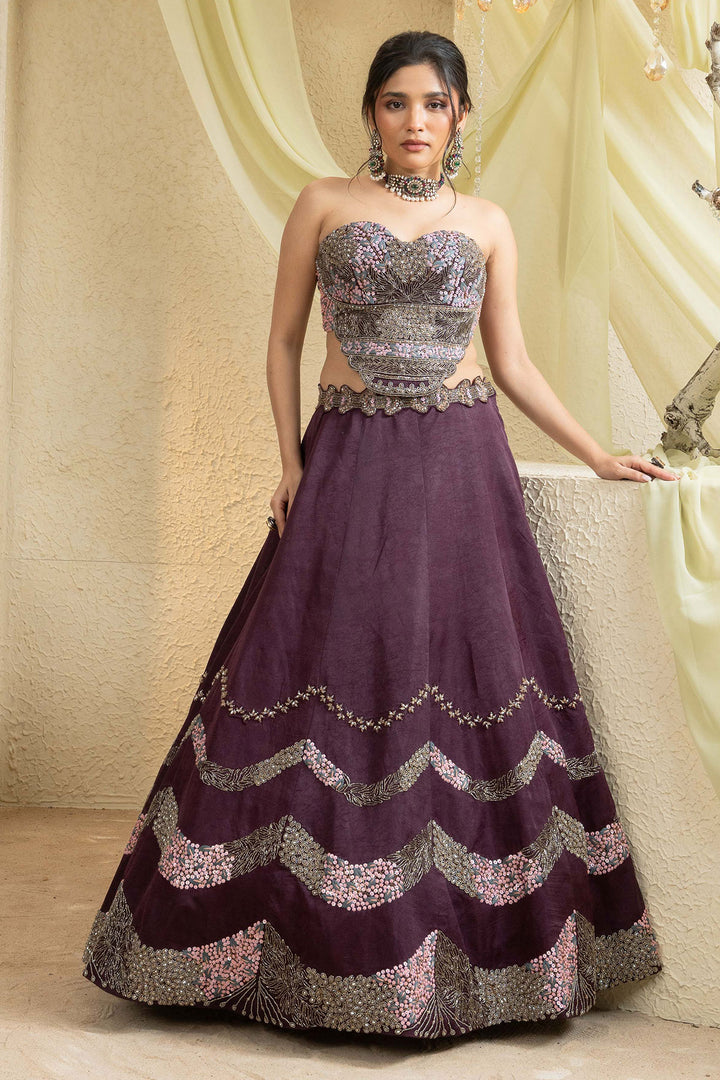 Mystic Maroon Embroidered Lehenga