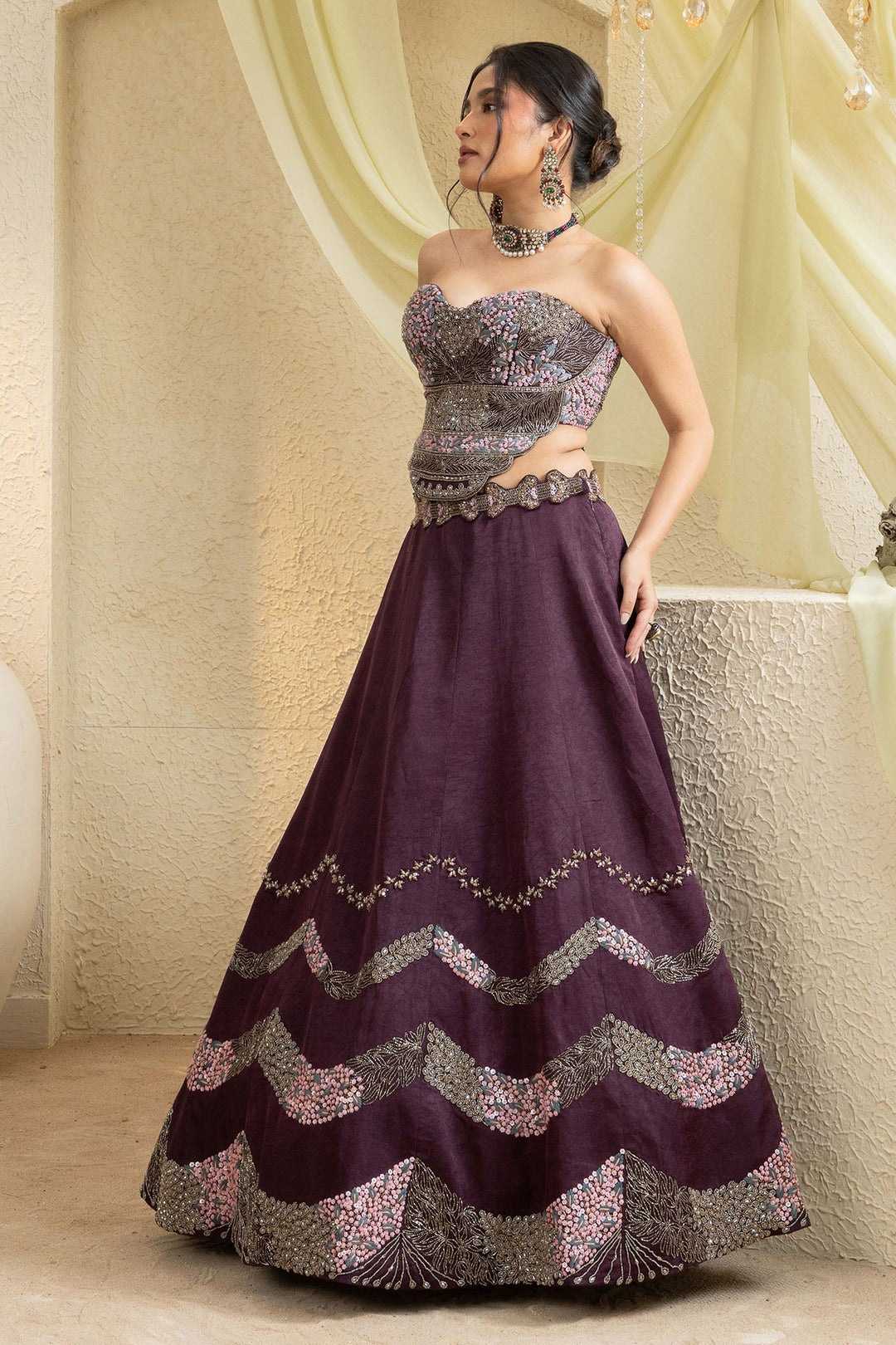 Mystic Maroon Embroidered Lehenga