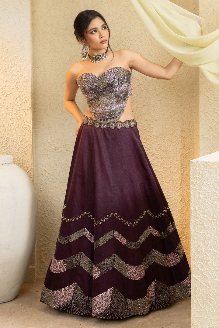 Mystic Maroon Embroidered Lehenga