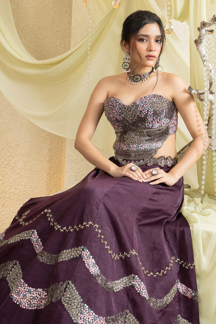 Mystic Maroon Embroidered Lehenga