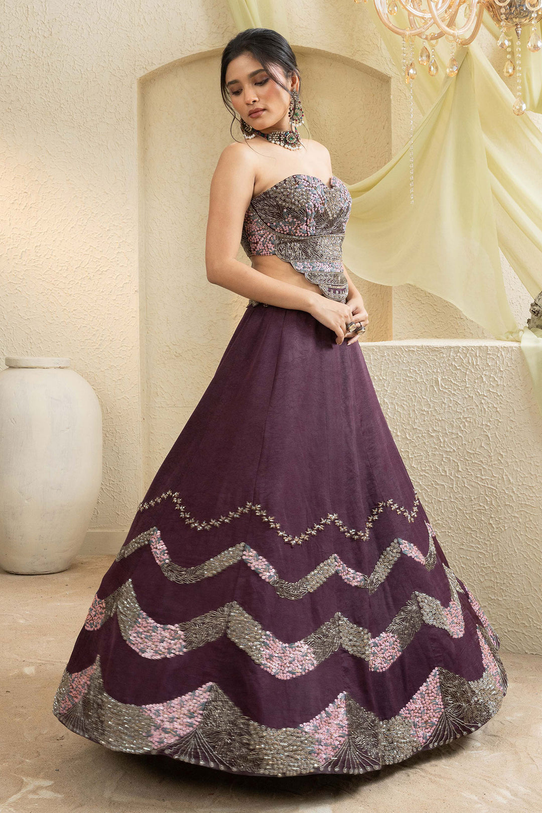 Mystic Maroon Embroidered Lehenga