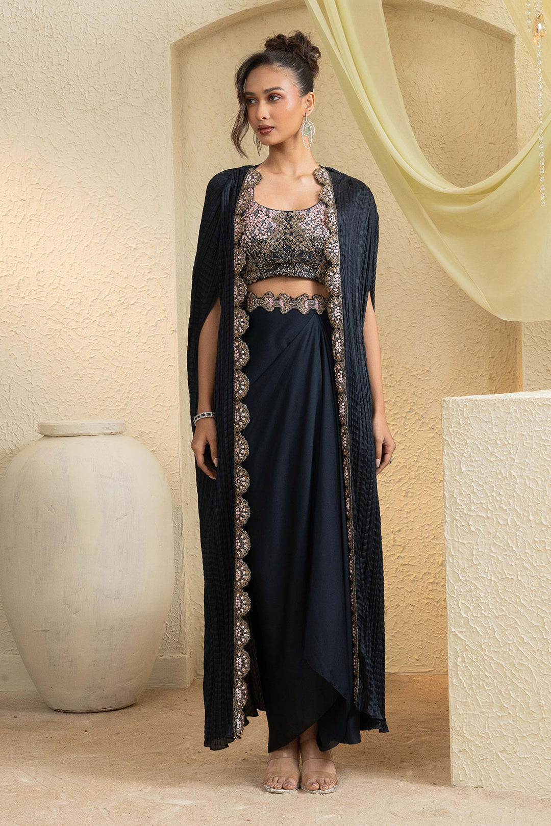 Twilight Elegance Embroidered Cape Set