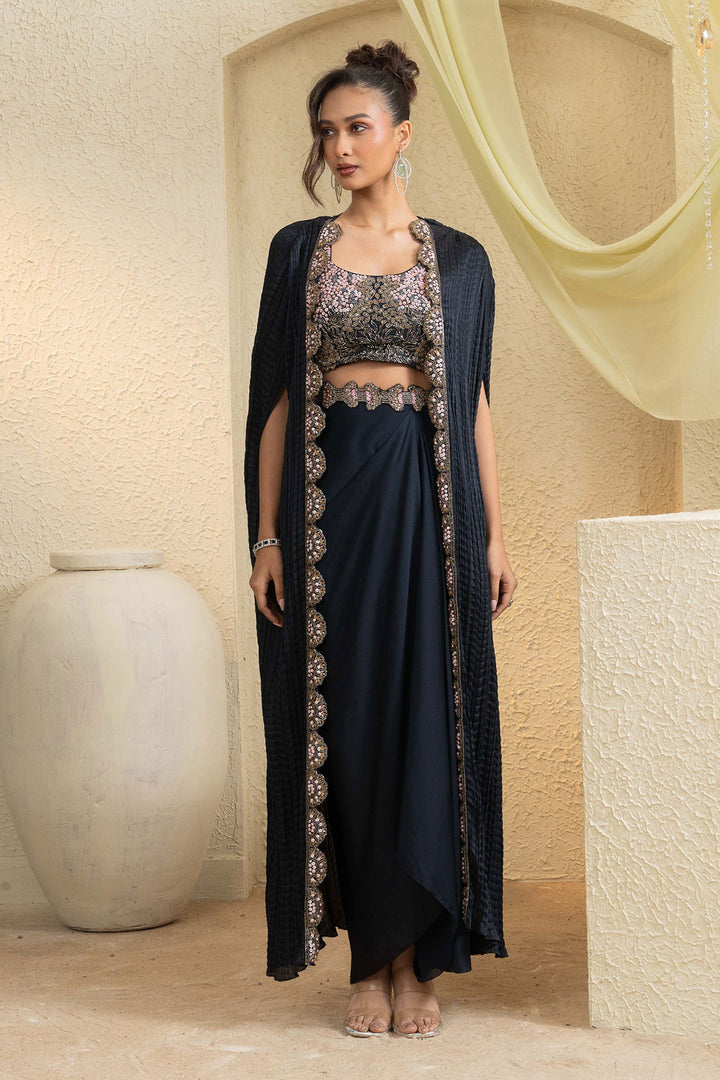 Twilight Elegance Embroidered Cape Set