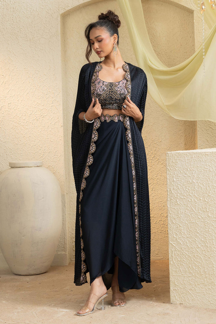 Twilight Elegance Embroidered Cape Set