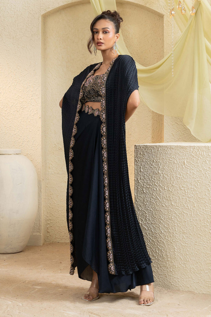 Twilight Elegance Embroidered Cape Set