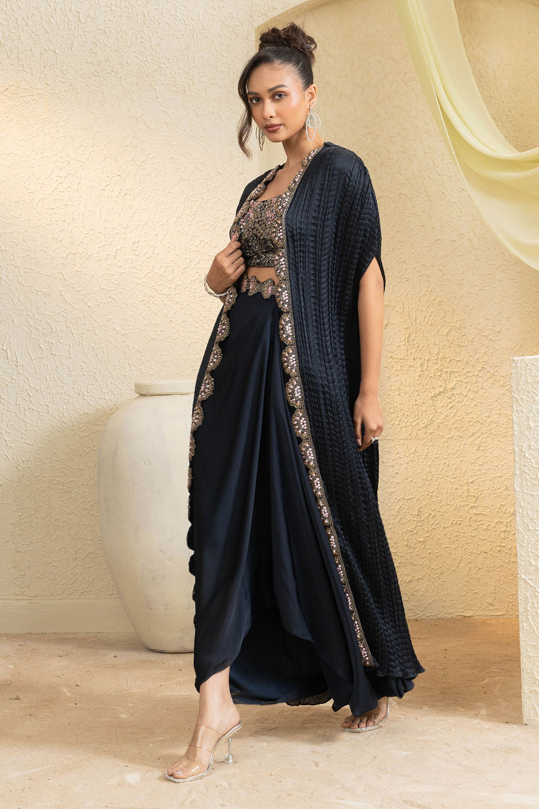 Twilight Elegance Embroidered Cape Set