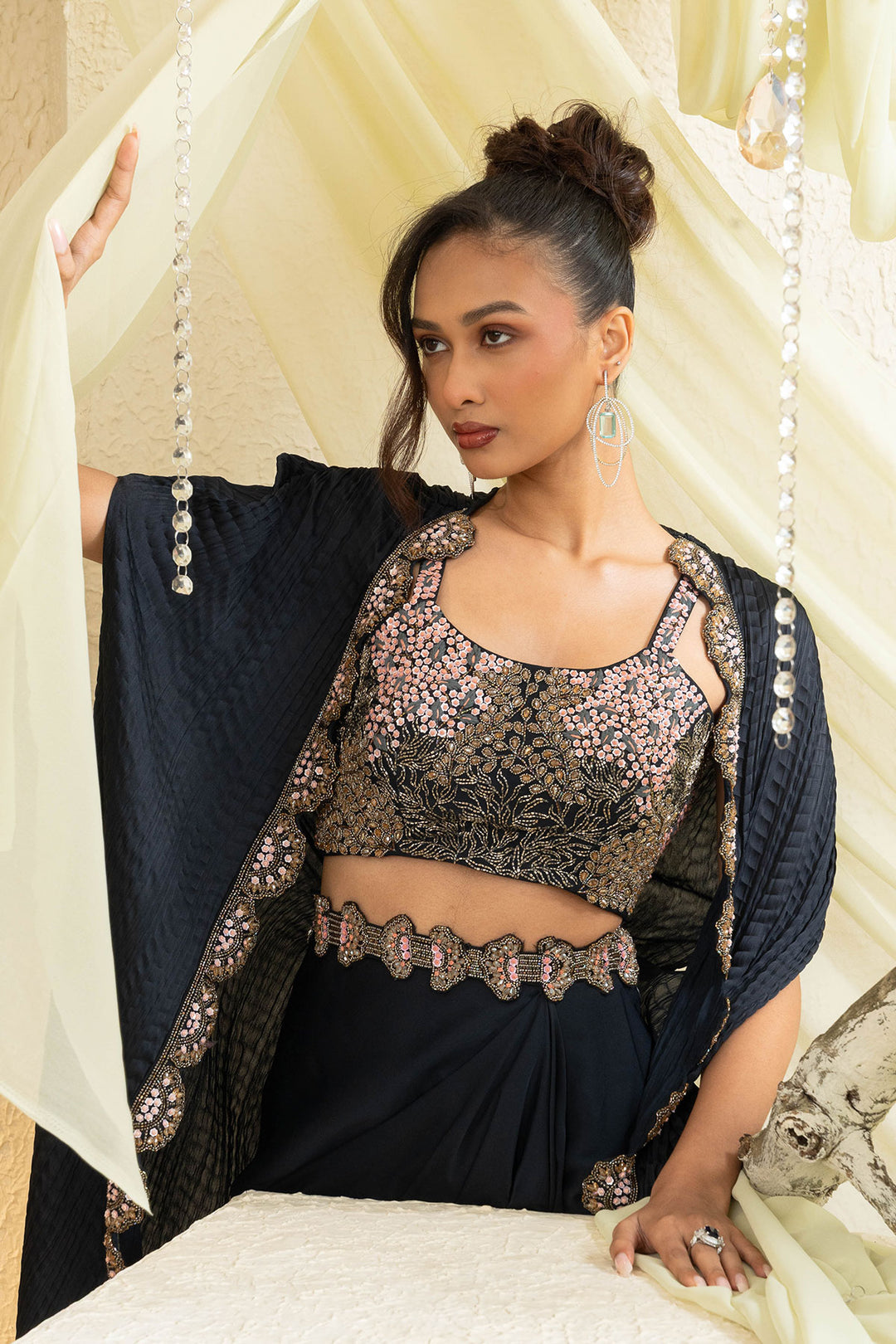 Twilight Elegance Embroidered Cape Set