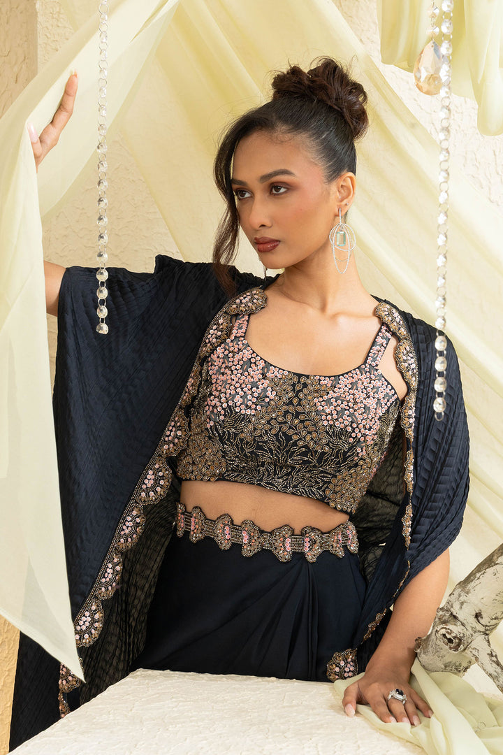 Twilight Elegance Embroidered Cape Set