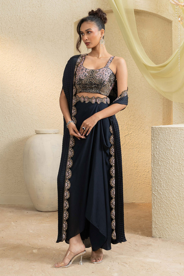 Twilight Elegance Embroidered Cape Set