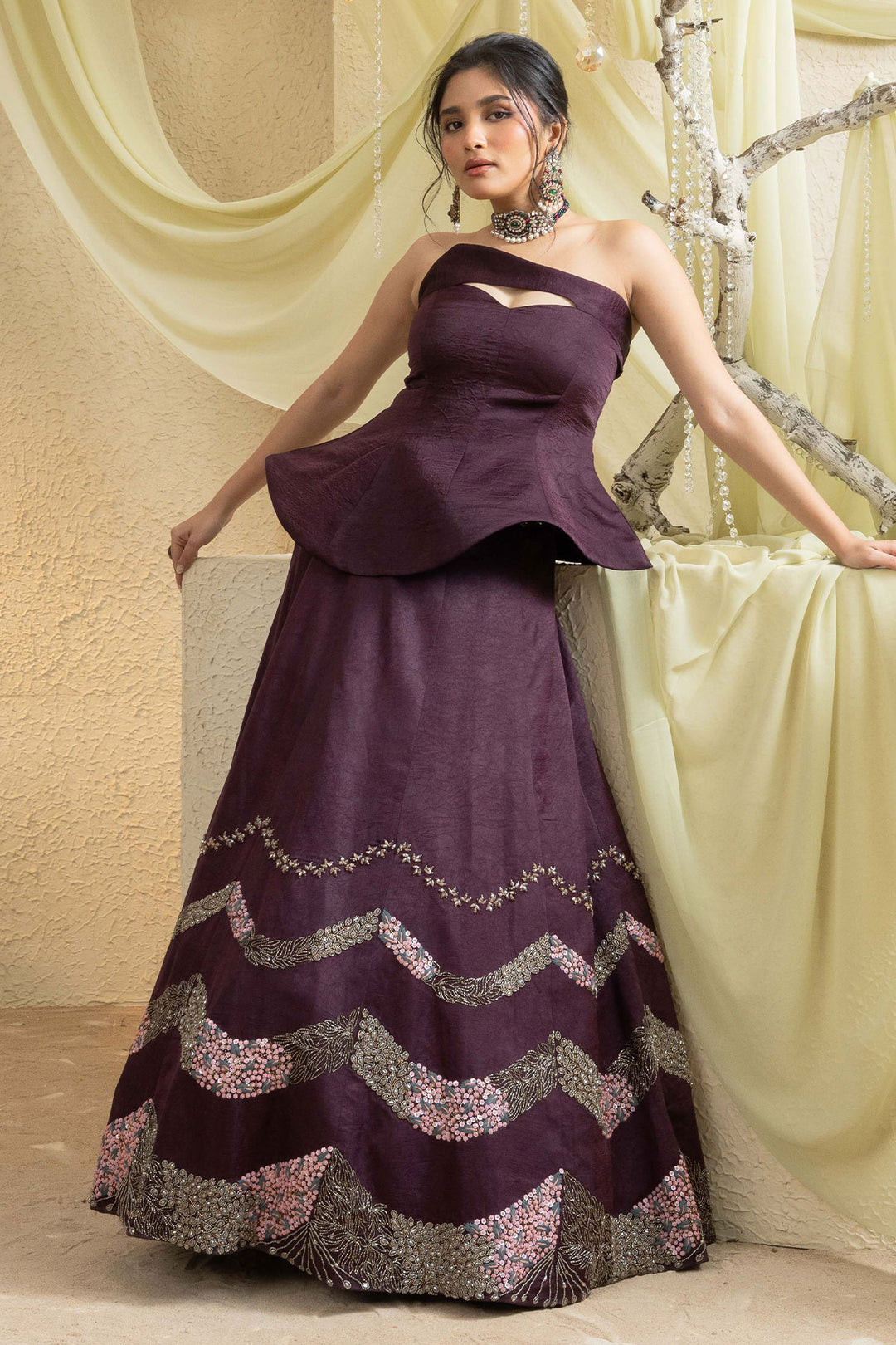 Plum Smoke Handcrafted Lehenga