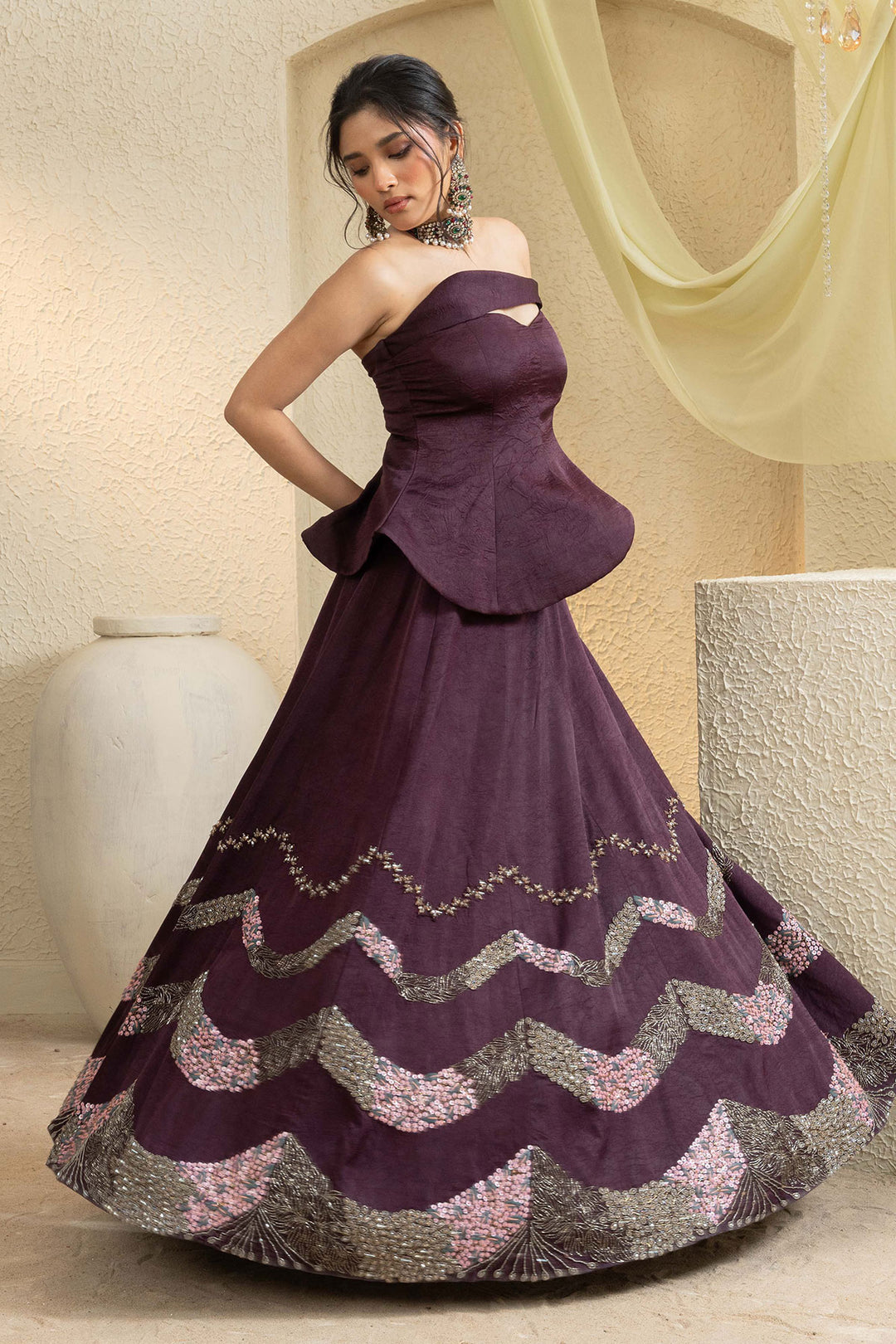 Plum Smoke Handcrafted Lehenga