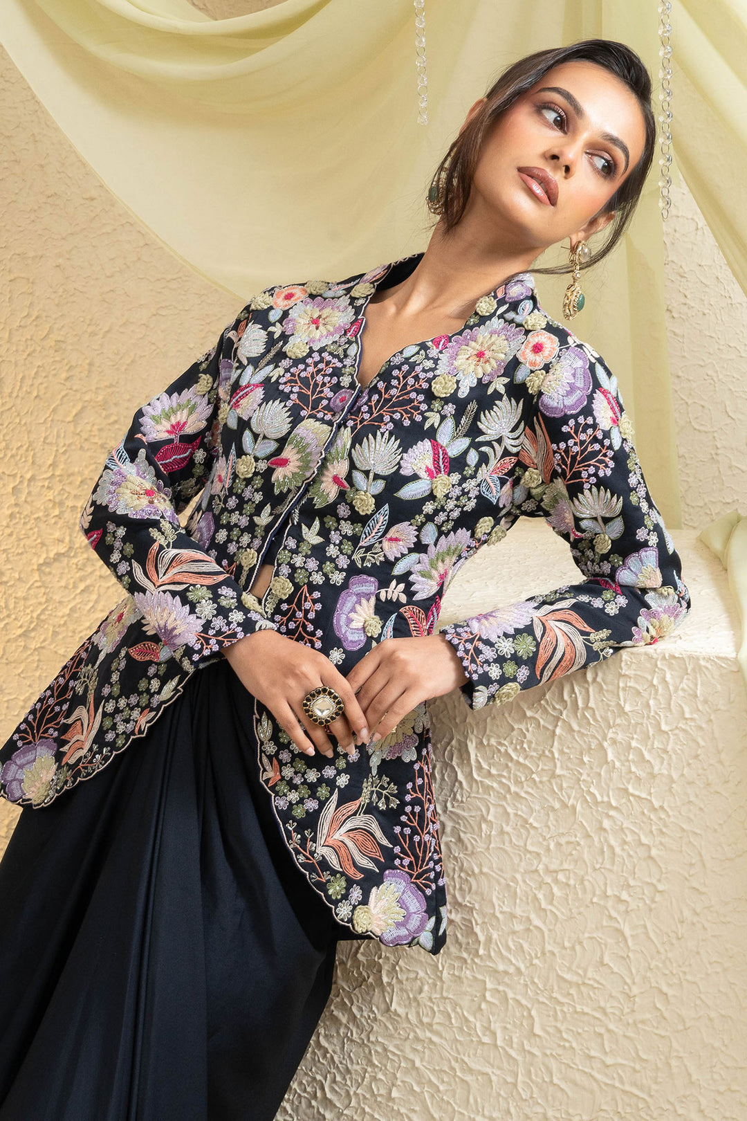 Celestial Noir Embroidered Jacket Set