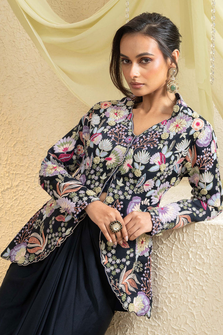 Celestial Noir Embroidered Jacket Set