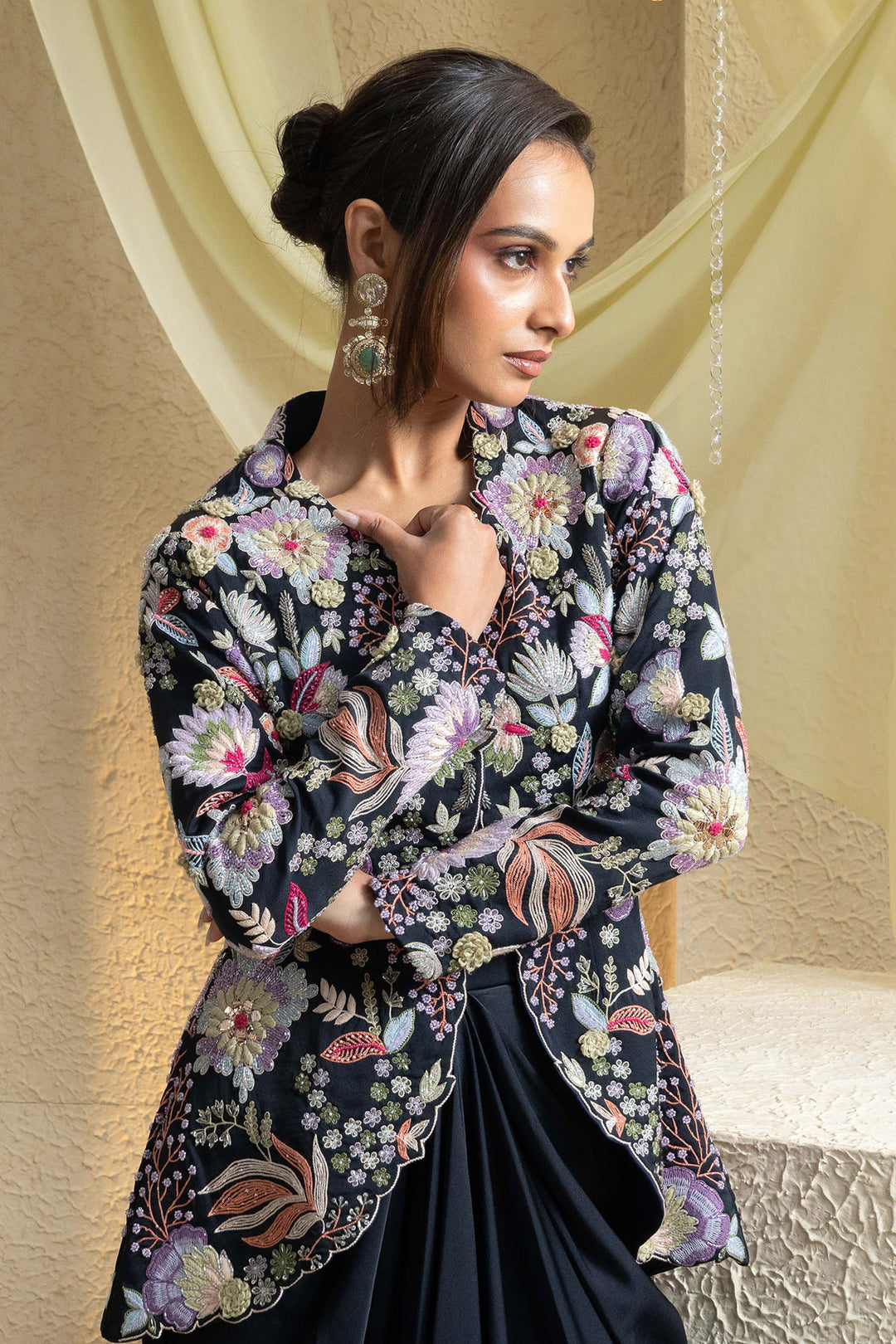 Celestial Noir Embroidered Jacket Set