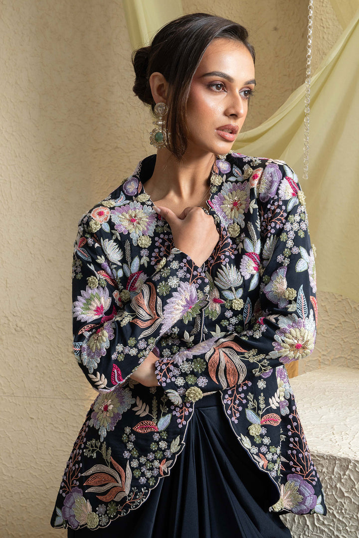 Celestial Noir Embroidered Jacket Set